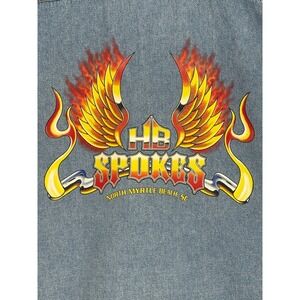 Biker Design USA Denim Vest Mens Blue Button‎ Front H.B. Spokes Saloon Y2K 2X